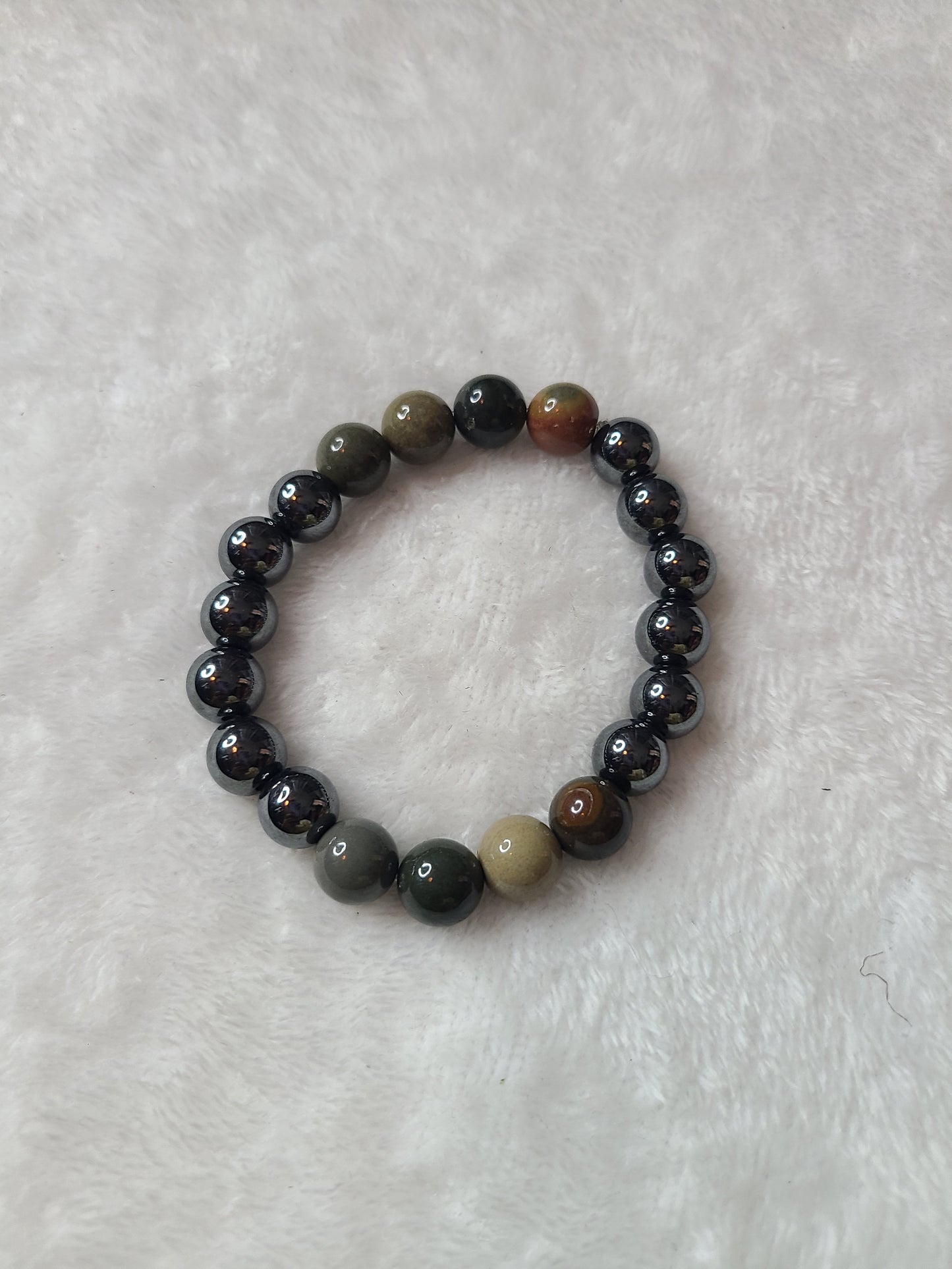Polychrome Jasper and hematite stone bracelet