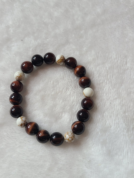 Red Tigger eye and Gold Howlite bracelet