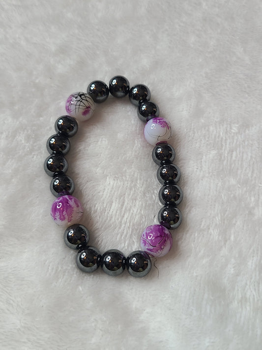 Cherry blossoms and Hematite stone Bracelet