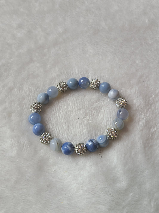 Blue Chalcedony and white Beadthoven stone bracelet